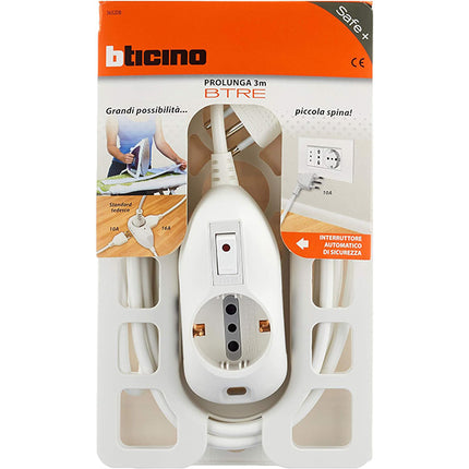 BTICINO MULTIPRESA BTRE 3 PRESE CAVO DA MT3 SPINA 10A BIANCO