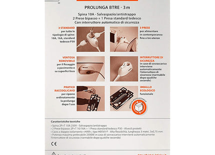 BTICINO MULTIPRESA BTRE 3 PRESE CAVO DA MT3 SPINA 10A BIANCO