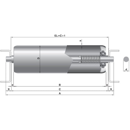 RULMECA RULLO FOLLE IN ACCIAIO PER TRASPORTATORI D.MM40X250 PERNO D.MM 8