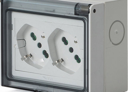 FME MULTIPRESA DA PARETE 2 SCHUKO BIPASSO IN CUSTODIA IP55 3 MODULI