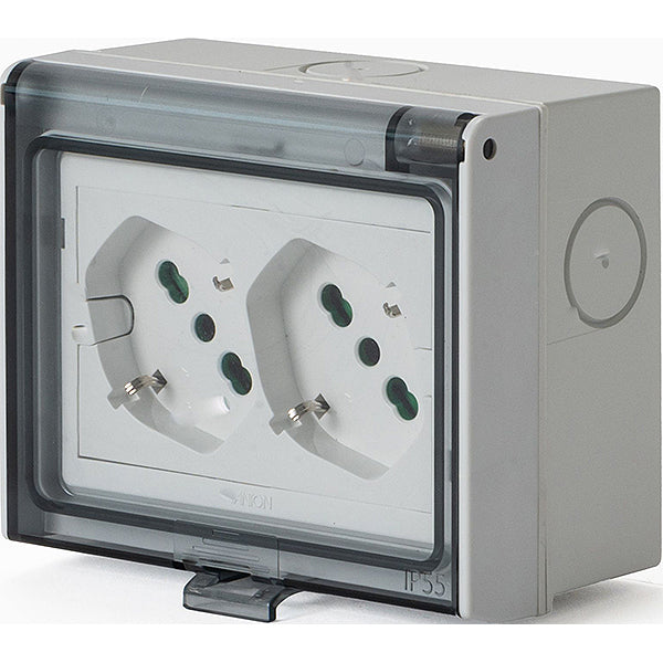 FME MULTIPRESA DA PARETE 2 SCHUKO BIPASSO IN CUSTODIA IP55 3 MODULI