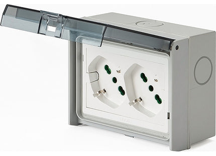 FME MULTIPRESA DA PARETE 2 SCHUKO BIPASSO IN CUSTODIA IP55 3 MODULI