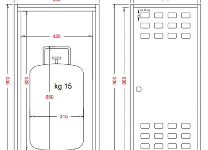 DIANFLEX CASSETTA DA ESTERNO PER 1 BOMBOLA DEL GAS ZINCATA CM50X42X90