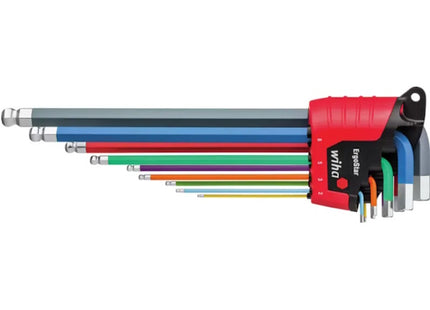 WIHA SERIE DI 9 CHIAVI A TESTA SFERICA ESAGONALE COLORATE ERGOSTAR