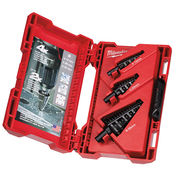 MILWAUKEE KIT DA 3 FRESE A GRADINO IN HSS PER FORI