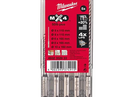 MILWAUKEE SERIE PUNTE SDS-PLUS MX4 IN ASTUCCIO DA PZ 5 D.MM5-10
