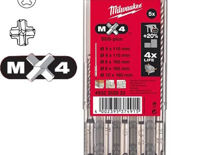 MILWAUKEE SERIE PUNTE SDS-PLUS MX4 IN ASTUCCIO DA PZ 5 D.MM5-10