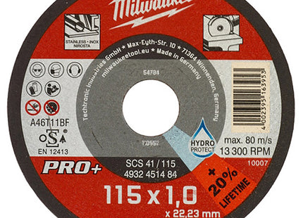 MILWAUKEE DISCO DA TAGLIO ABRASIVO D.MM115X22,2 SCS41/115