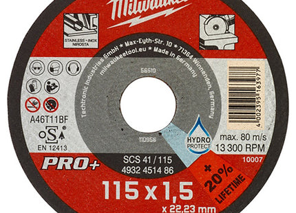 MILWAUKEE DISCO DA TAGLIO ABRASIVO D.MM115X22,2 SCS41/115