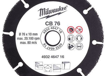 MILWAUKEE DISCO DA TAGLIO CON RIPORTO IN CARBURO MULTIMATERIALE MOD. CB