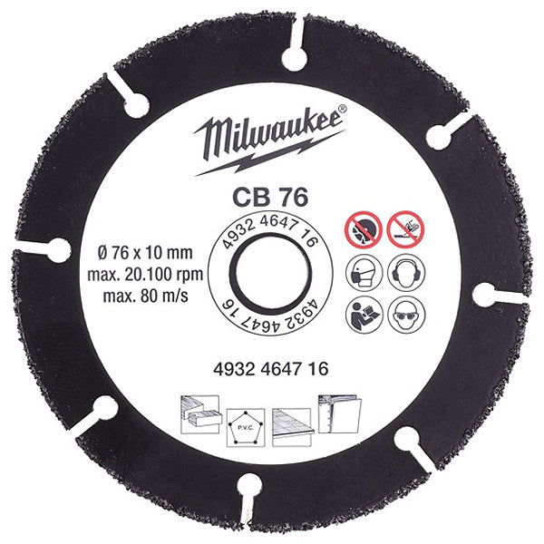 MILWAUKEE DISCO DA TAGLIO CON RIPORTO IN CARBURO MULTIMATERIALE MOD. CB