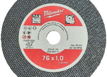 MILWAUKEE DISCHI DA TAGLIO ABRASIVI D.MM 76X1,0X10,0 SCS41/76 CONF.PZ5