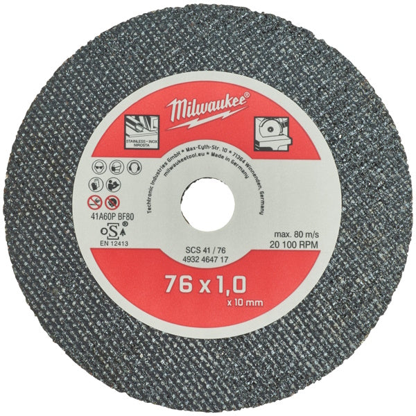 MILWAUKEE DISCHI DA TAGLIO ABRASIVI D.MM 76X1,0X10,0 SCS41/76 CONF.PZ5