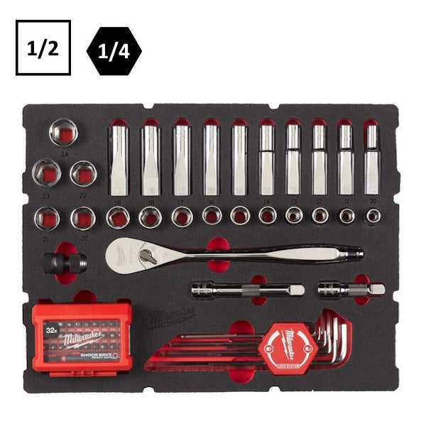 MILWAUKEE PACKOUT SET CRICCHETTO E BUSSOLE DA 1/2" IN TERMOFORMATO