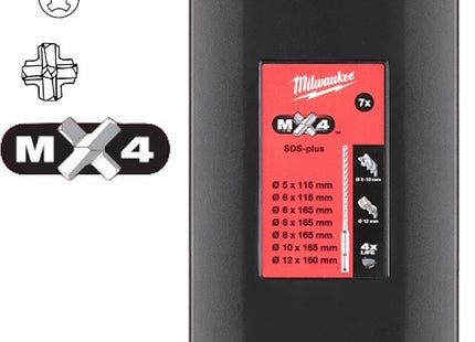 MILWAUKEE SERIE PUNTE SDS-PLUS MX4 IN BOX DA PZ 7 D.MM5-12
