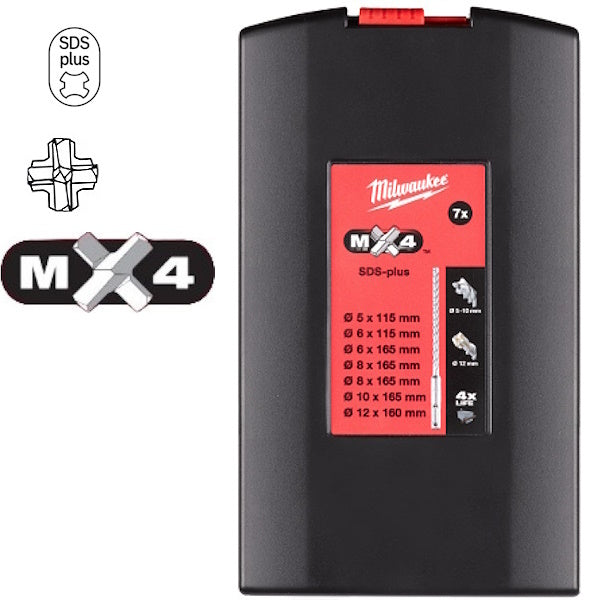 MILWAUKEE SERIE PUNTE SDS-PLUS MX4 IN BOX DA PZ 7 D.MM5-12