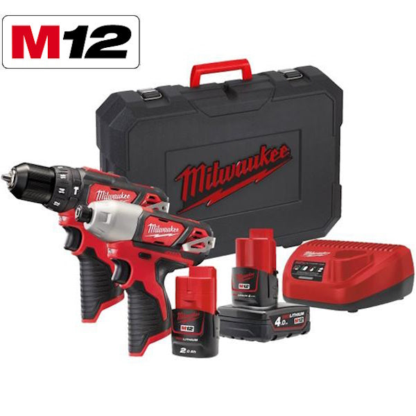 MILWAUKEE KIT M12 BPP2B-421C TRAPANO+AVVITATORE IMPULSI 1/4" (V1/23)*