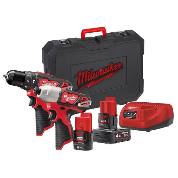 MILWAUKEE KIT M12 BPP2B-421C TRAPANO+AVVITATORE IMPULSI 1/4" (V1/23)*