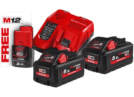 MILWAUKEE KIT ENERGY PACK 3 BATTERIE+CARICABATTERIE M18 HNRG-552 (V1/23)