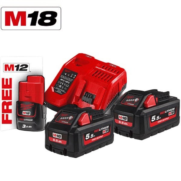 MILWAUKEE KIT ENERGY PACK 3 BATTERIE+CARICABATTERIE M18 HNRG-552 (V1/23)