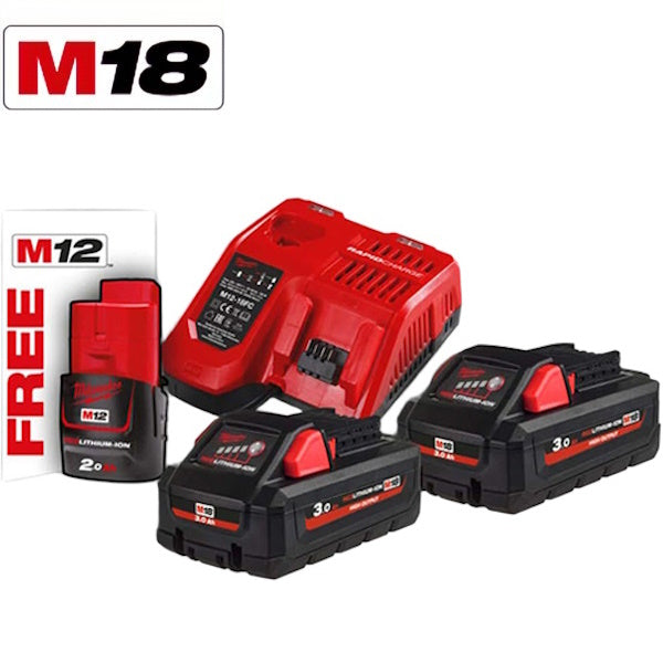 MILWAUKEE KIT ENERGY PACK 3 BATTERIE+CARICABATTERIE M18 HNRG-302 (V2/24)