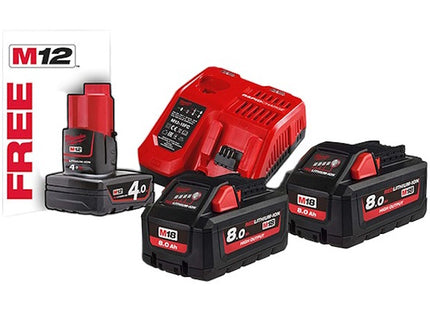 MILWAUKEE KIT ENERGY PACK 3 BATTERIE+CARICABATTERIE M18 HNRG-802 (V1/24)