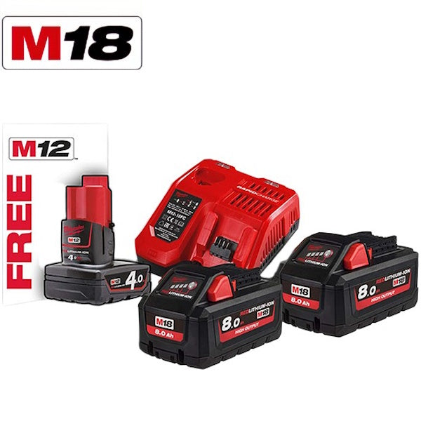 MILWAUKEE KIT ENERGY PACK 3 BATTERIE+CARICABATTERIE M18 HNRG-802 (V1/24)