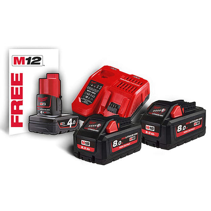 MILWAUKEE KIT ENERGY PACK 3 BATTERIE+CARICABATTERIE M18 HNRG-802 (V1/24)