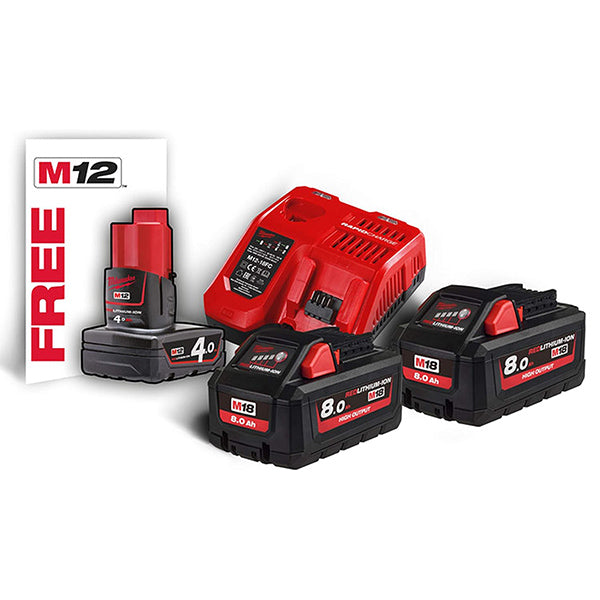 MILWAUKEE KIT ENERGY PACK 3 BATTERIE+CARICABATTERIE M18 HNRG-802 (V1/24)