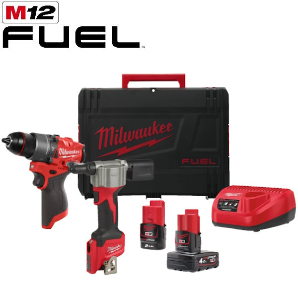 MILWAUKEE KIT M12 FPP2D2-422X TRAPANO AVVITATORE+RIVETTATRICE COMPATTA