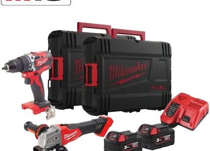MILWAUKEE KIT M18 FPP2BG-502X TRAPANO AVVITATORE+SMERIGLIATRICE(V1/23)