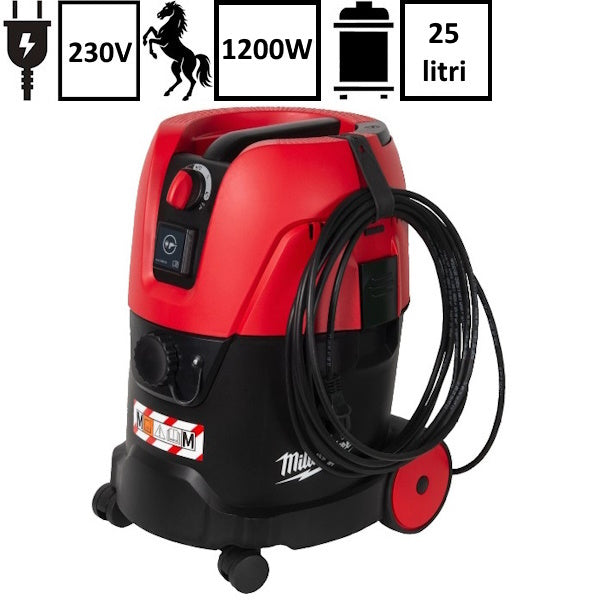 MILWAUKEE ASPIRATORE AS 2-250EM LT.25 CLASSE M PULIZIA SEMIAUTOMATICA