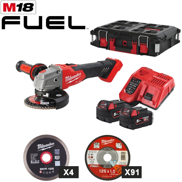 MILWAUKEE SMERIGLIATRICE ANGOLARE A BATTERIA M18 FSAG125XB100P-502P