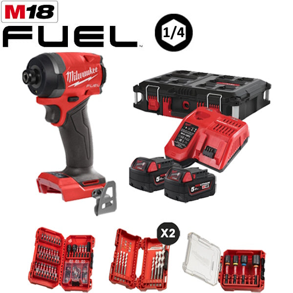 MILWAUKEE AVVITATORE IMPULSI DA 1/4" HEX A BATTERIA M18 FID3100P-502P