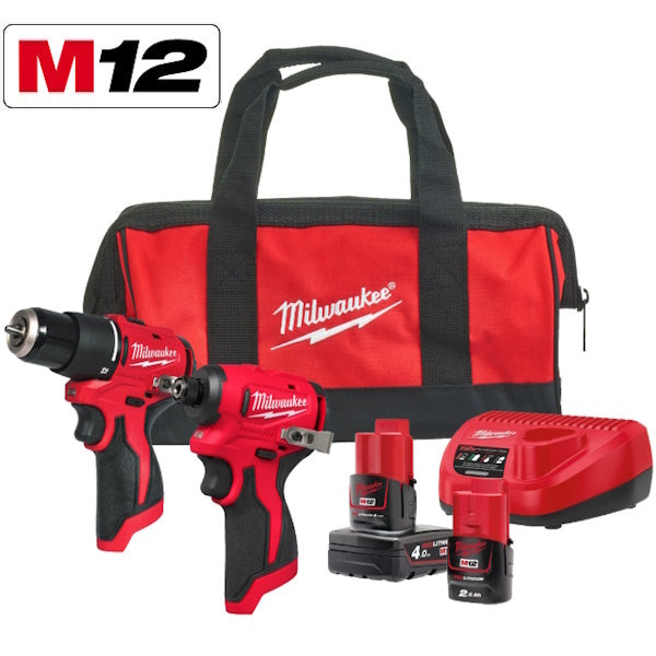 MILWAUKEE KIT M12 BLPP2B-4222B TRAPANO+AVVITATORE IMPULSI 1/4"