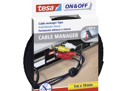 TESA NASTRO IN VELCRO FERMACAVI ATTACCA E STACCA ON&OFF MM10X5MT NERO