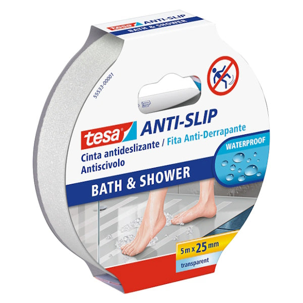 TESA NASTRO ADESIVO ANTISCIVOLO PER DOCCIA E BAGNO MM25X5MT TRASPARENTE