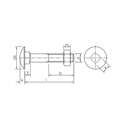BULLONE A TESTA TONDA QUADRO SOTTOTESTA E DADO 4.8 UNI 5732 Z.BIANCO