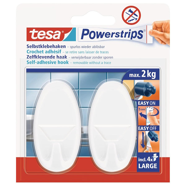TESA GANCI ADESIVI OVALI LARGE POWERSTRIPS CONF.PZ2 BIANCO*