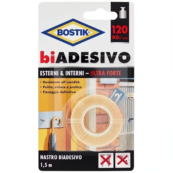 UHU BOSTIK NASTRO BIADESIVO ESTERNI/INTERNI-FORTE MM19X1,50MT TRASLUCIDO