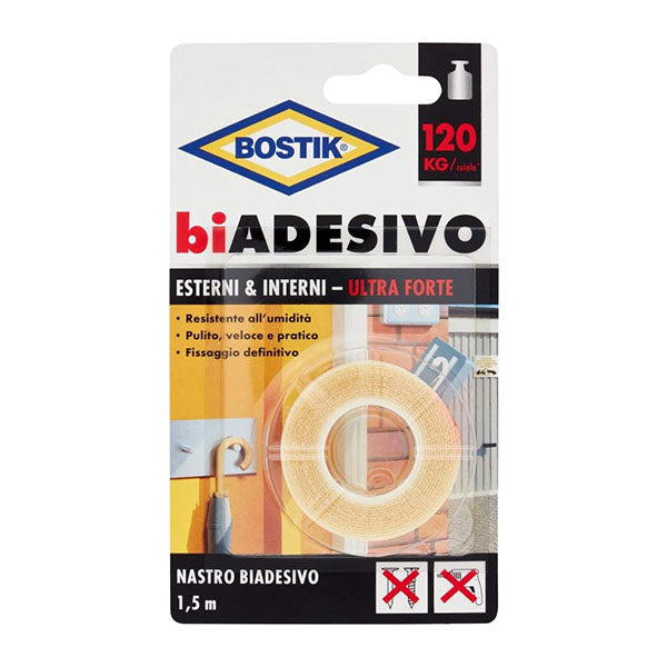 UHU BOSTIK NASTRO BIADESIVO ESTERNI/INTERNI-FORTE MM19X1,50MT TRASLUCIDO