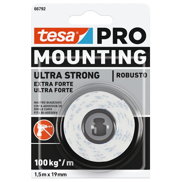 TESA NASTRO BIADESIVO PER OGGETTI ULTRA STRONG MOUNTING PRO MM19X1,5MT