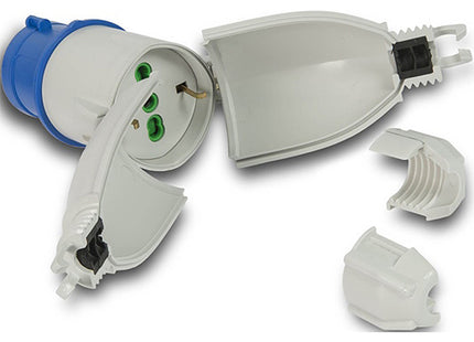 FME ADATTATORE SPINA CEE 2P+T 1 PRESA SCHUKO BIPASSO 10/16A CON GUSCIO