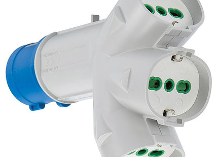 FME ADATTATORE TRIPLO SPINA CEE 2P+T 16A 3 PRESA SCHUKO BIPASSO