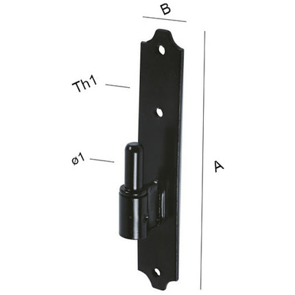OM4 CARDINE PER LEGNO MM180X23X3,5 PERNO D.MM12 NERO