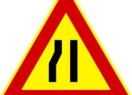 3G ITALIA CARTELLO TRIANGOLO STRETTOIA A SX CM90 F.385 IN METALLO