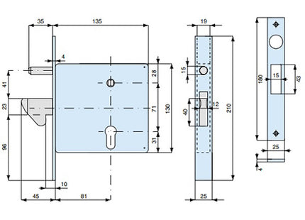 MG SERRATURA INFILARE A GANCIO PER CANCELLI CON CILINDRO ART.568