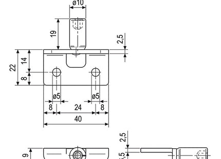 AGB PERNO DI CHIUSURA A FILO CON PIASTRA PER SPAGNOLETTE UNICA