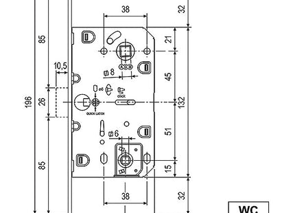 AGB SERRATURA POLARIS 2XT MAGNETICA WC ART.6102 CROMATO OPACO