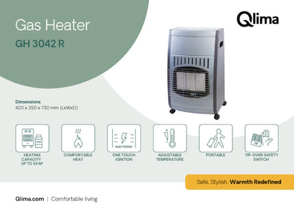 QLIMA STUFA A GAS CLASSICA PORTATILE DA INTERNO GH 3042 R